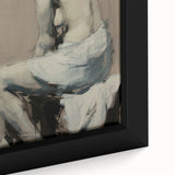 Close-up of a framed abstract figurative canvas artwork showcasing vibrant colors and intricate textures, perfect for modern home decor or art enthusiasts.