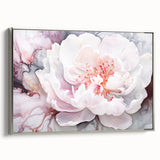 Framed canvas artwork showcasing abstract floral designs in vibrant colors, set against a sleek silver frame, ideal for modern home decor accents.