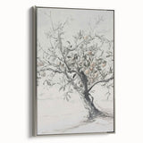 Framed canvas artwork showcasing an abstract floral design with vibrant colors, elegantly displayed with a silver frame, perfect for modern home decor.
