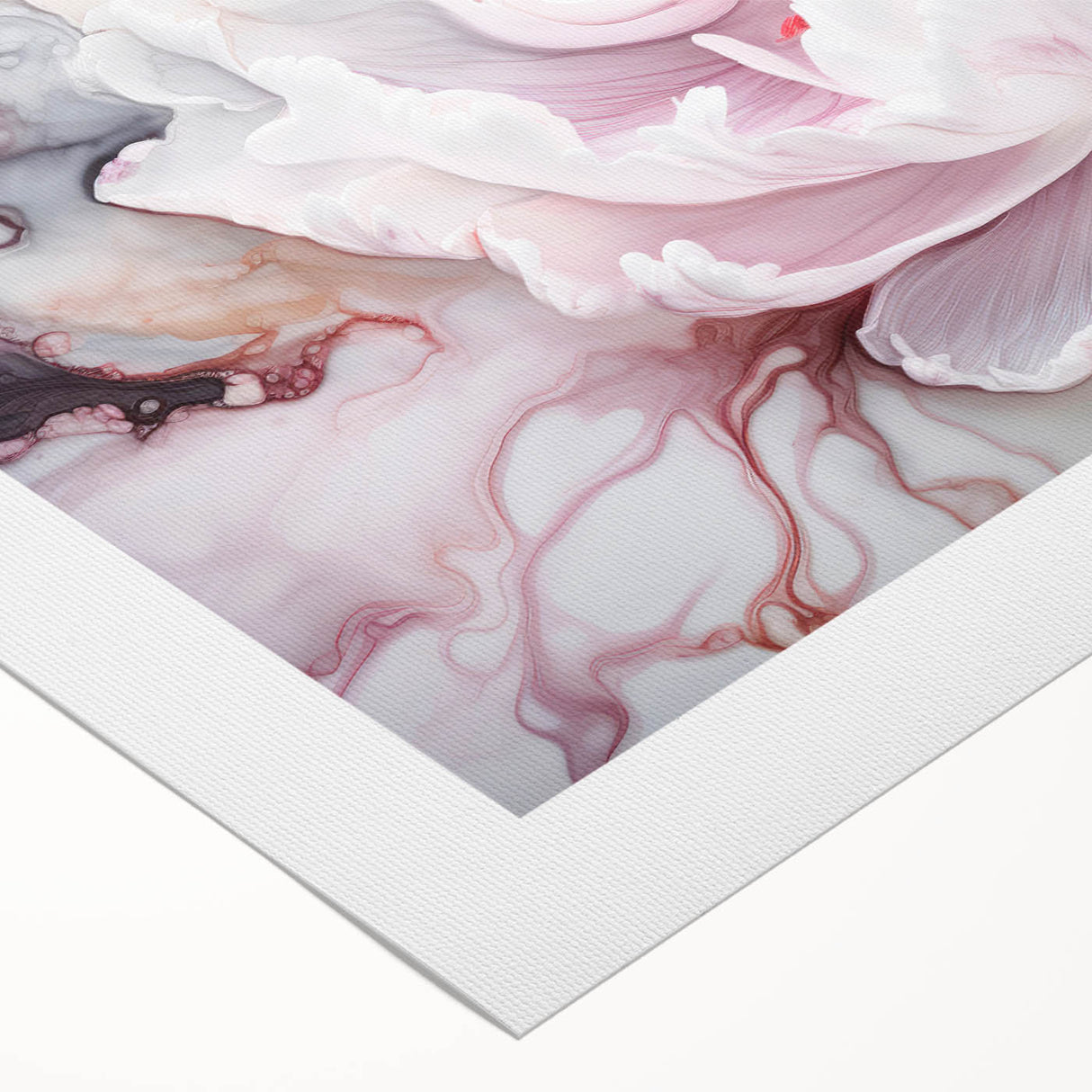Abstract floral design on rolled canvas showcasing vibrant colors and intricate patterns, ideal for home decor. Packaged securely in a cardboard tube for safe delivery.