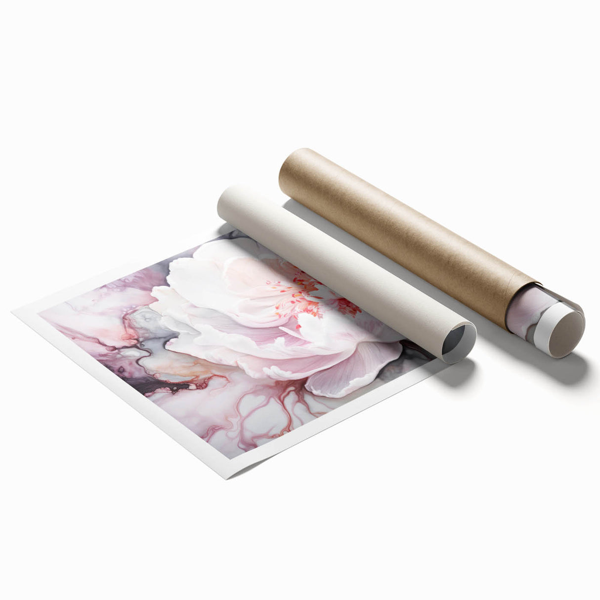 Abstract floral design canvas print featuring vibrant colors and intricate patterns, elegantly rolled and packaged in a protective tube for art enthusiasts. Perfect for home decor and interior design.