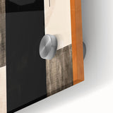 Abstract minimalist wall art design in vibrant colors displayed on acrylic glass, featuring geometric shapes and smooth finish, ideal for modern home decor.