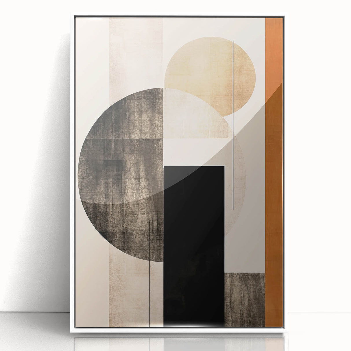 Framed abstract minimalist wall art in white acrylic, showcasing fluid shapes and soft colors, perfect for modern decor in living spaces or offices.