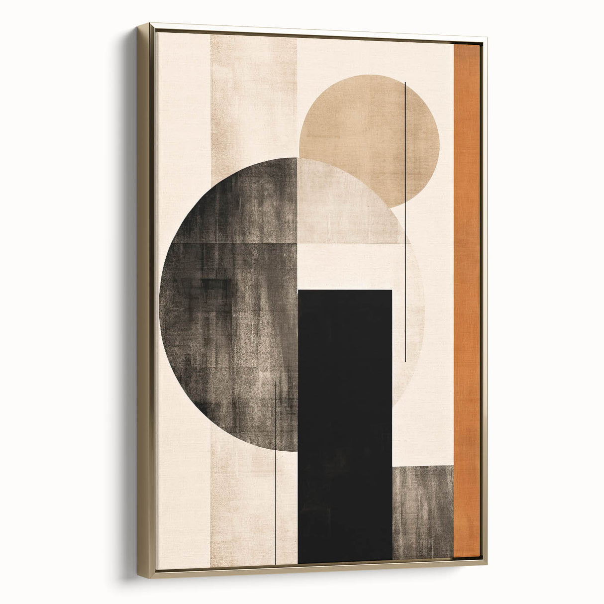 Framed minimalist wall art featuring an abstract design with gold accents, showcased from the side to highlight its elegant finish and texture, perfect for modern decor.