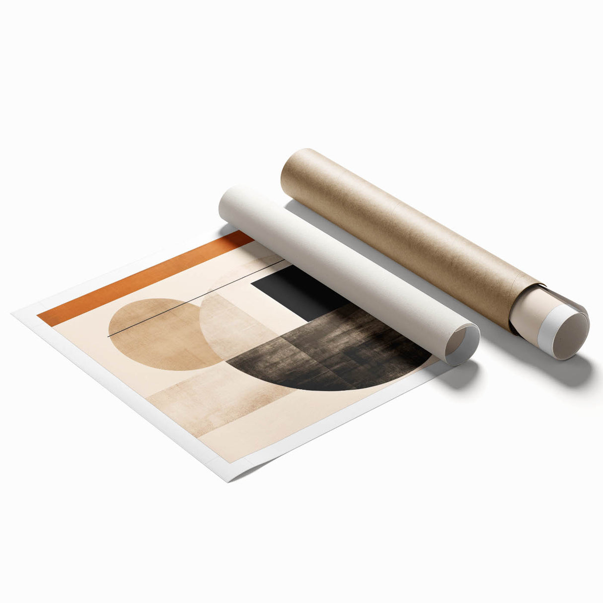 Abstract minimalist wall art print featuring soft pastel colors and geometric shapes, rolled and ready for display, emphasizing modern decor aesthetics.