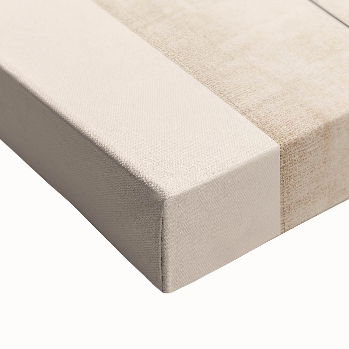 Close-up of a stretched canvas artwork featuring an abstract minimalist design in soft earth tones, ideal for modern home decor and artistic expression.