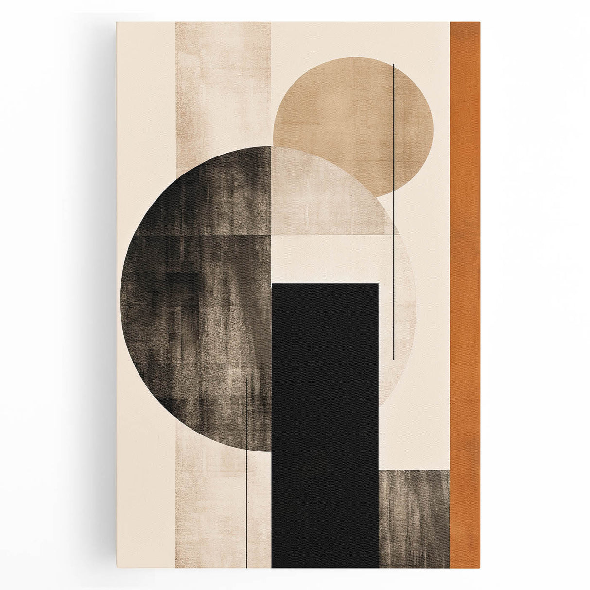 Abstract minimalist wall art on stretched canvas, showcasing soft pastel colors and geometric shapes, perfect for modern home decor or office spaces.