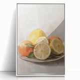 Acrylic print of a modern art wall decor featuring assorted fruits in bold colors, ideal for nursery wall art.