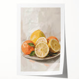 Rolled canvas print of assorted fruits in vibrant colors, ideal for art wall dining room.