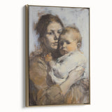 Abstract figurative framed canvas artwork with a gold frame, showcasing vibrant colors and dynamic shapes. Ideal for modern home decor, adding a touch of elegance.