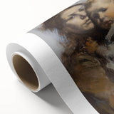 Abstract figurative rolled canvas art showcasing vibrant colors and dynamic shapes, designed to enhance modern interiors; carefully packaged in a protective tube for shipping.