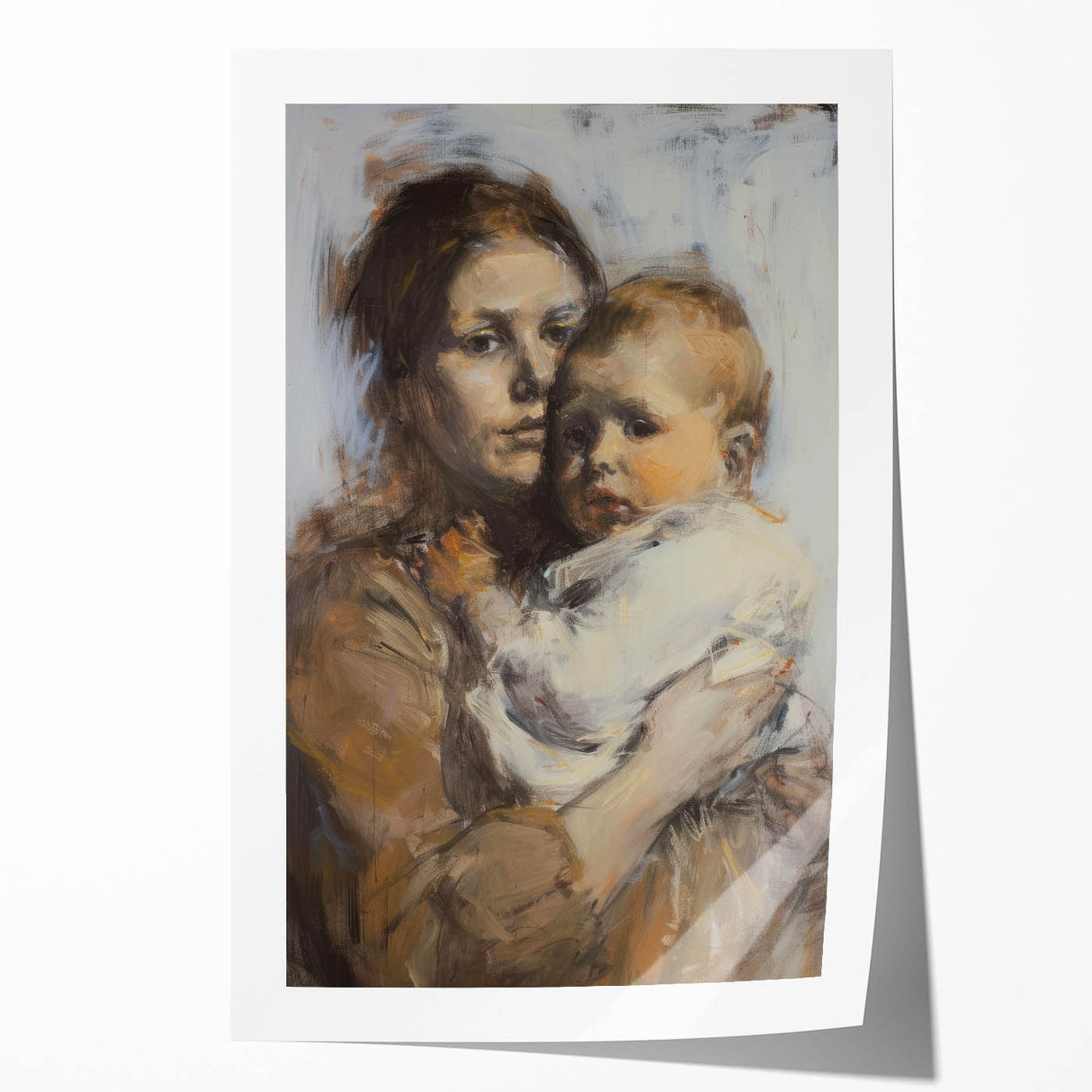 Abstract figurative rolled print showcasing vibrant colors and dynamic shapes, ideal for modern home decor, packaged securely in a protective cardboard tube.