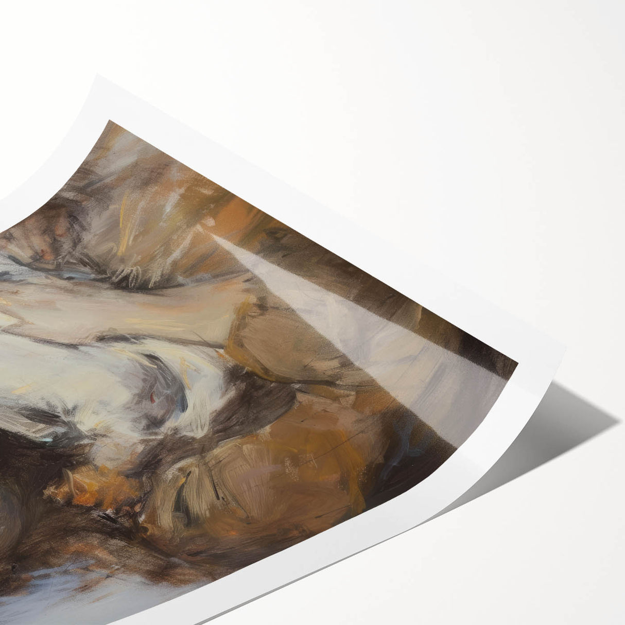 Abstract figurative rolled print showcasing vibrant colors and dynamic shapes, designed for modern decor, packaged securely in a protective tube.