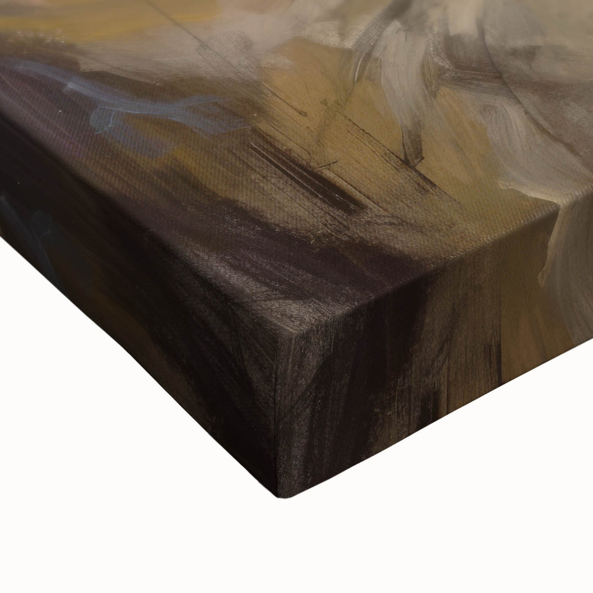 Close-up of an abstract figurative stretched canvas artwork showcasing vibrant colors and intricate textures, ideal for modern home decor and artistic expression.