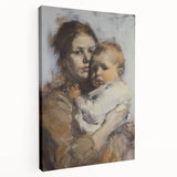 Abstract figurative stretched canvas artwork showcasing vibrant colors and dynamic shapes, ideal for modern home decor, displayed in a side view format.