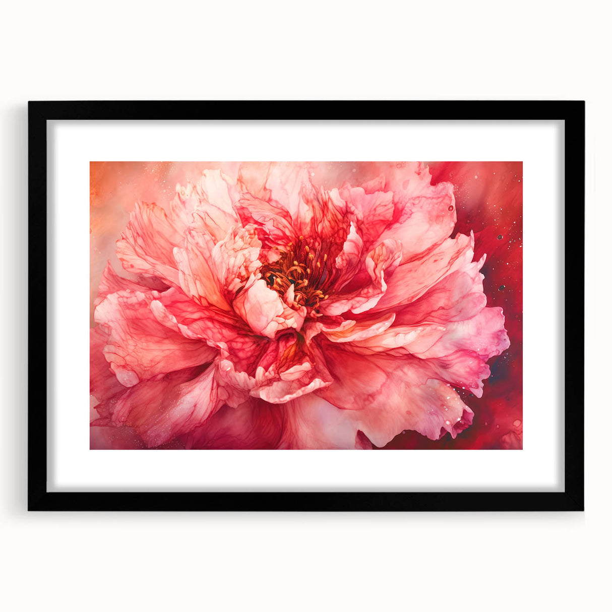 Abstract floral frame in black matting showcasing intricate designs, perfect for modern home decor. Ideal for art enthusiasts seeking unique wall accents.