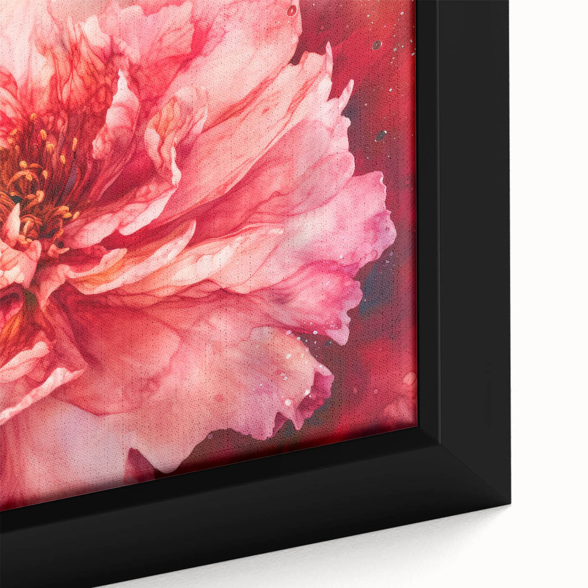 Close-up of a vibrant abstract floral framed canvas artwork, showcasing intricate details and bold colors, perfect for modern home decor. Ideal for adding a touch of elegance to living spaces.
