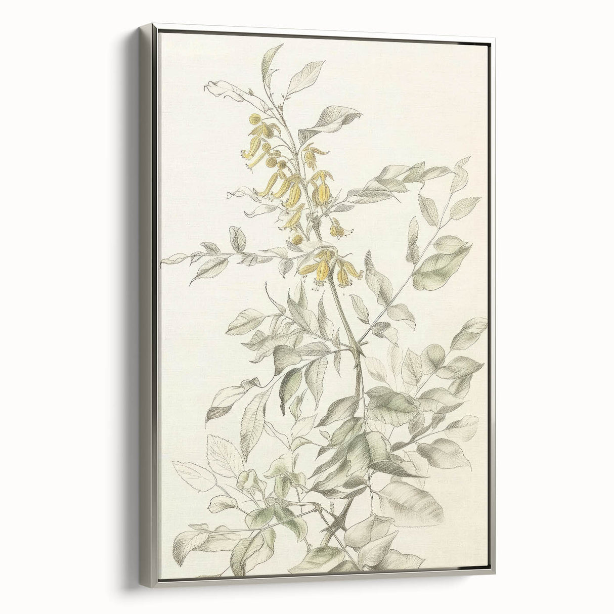 Framed canvas artwork showcasing abstract floral designs in vibrant colors, set in a sleek silver frame, ideal for modern home decor.