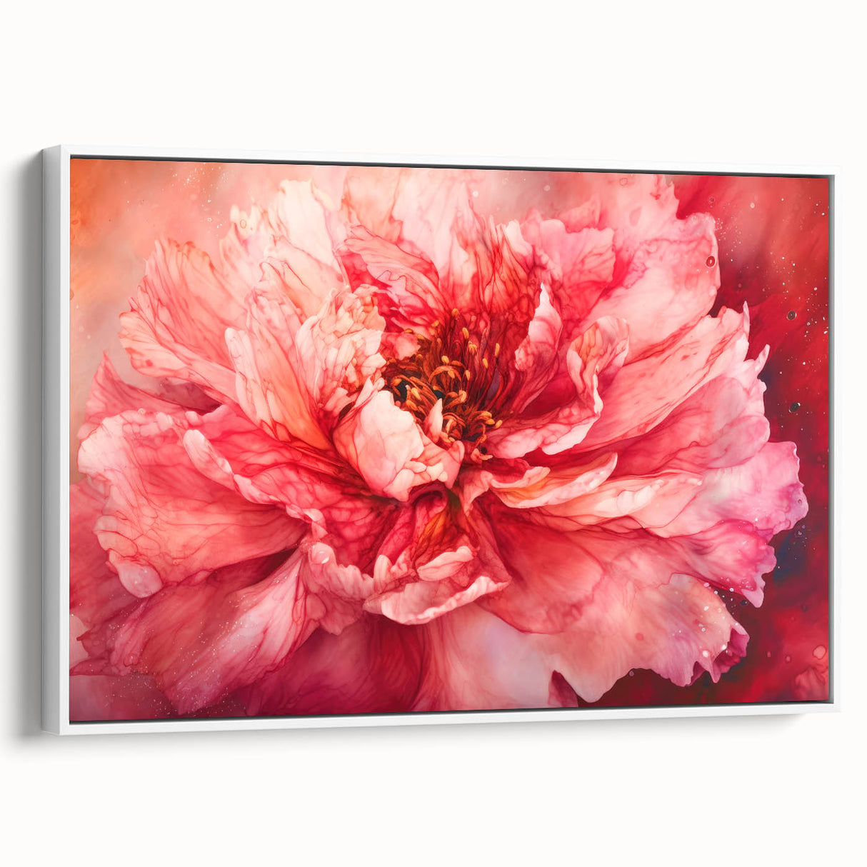 Framed canvas artwork showcasing abstract floral designs in soft pastel colors, displayed from a side view to highlight its elegant structure and modern aesthetic.