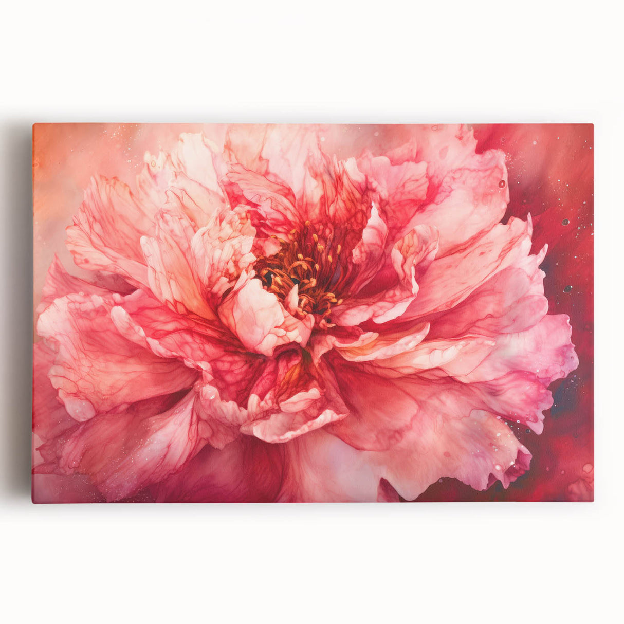 Abstract floral design on stretched canvas featuring vibrant colors and intricate patterns, ideal for modern home decor or art enthusiasts. The artwork showcases a blend of soft pastels and bold hues, creating a visually striking piece that enhances any room’s ambiance.