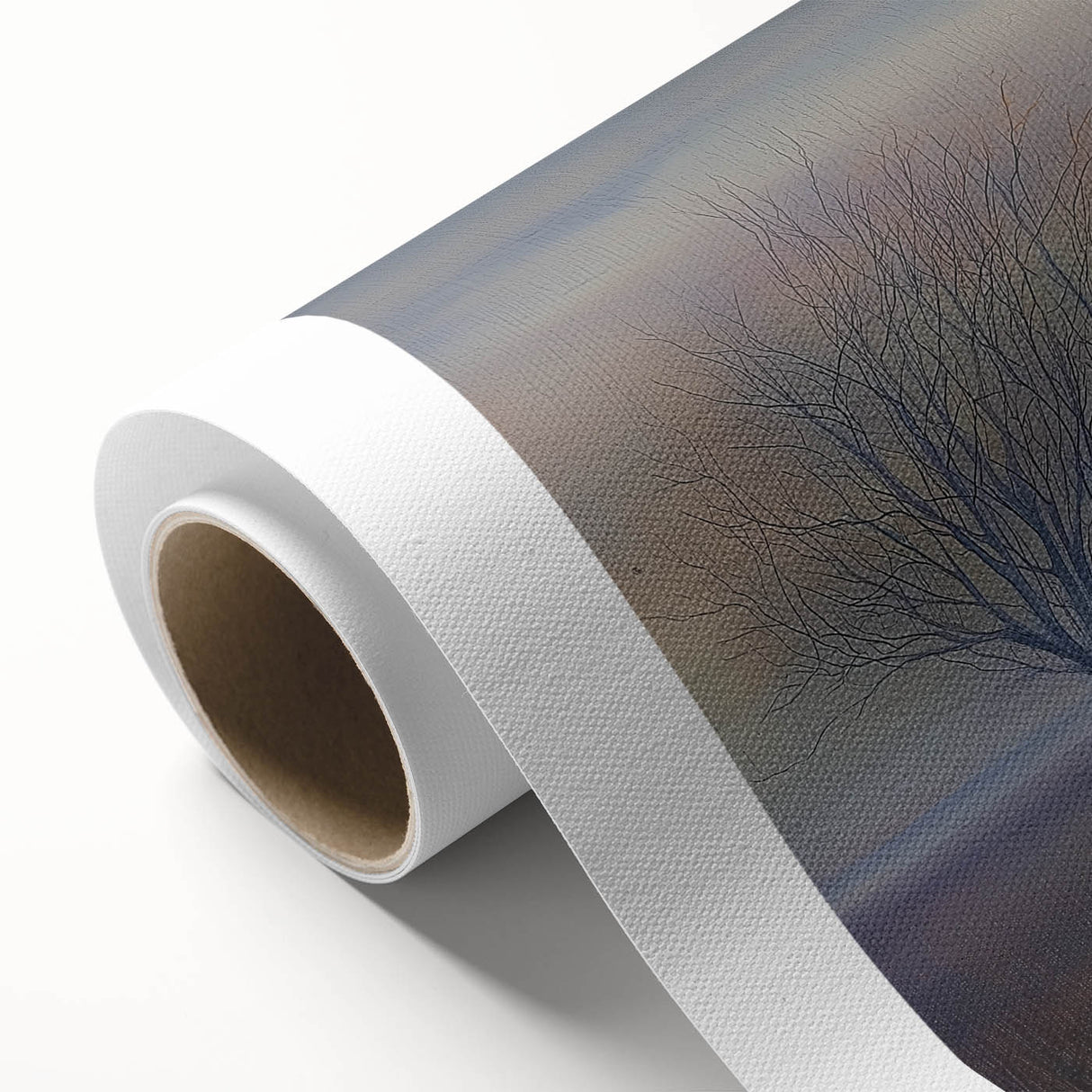 Abstract landscape artwork on rolled canvas with vibrant colors and intricate patterns, showcasing a serene nature scene, ideal for modern home decor.