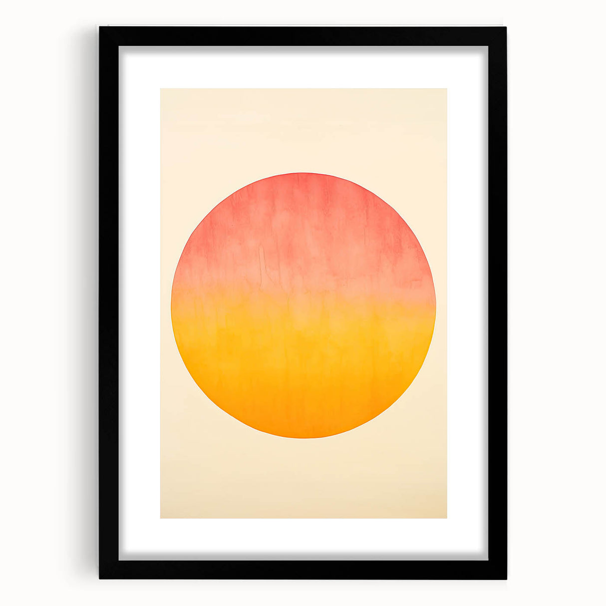 Abstract minimalist wall art featuring a black frame and mat, showcasing geometric shapes and soft hues, perfect for modern home decor and aesthetic appeal.