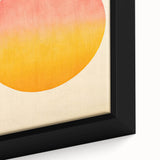 Close-up of a framed abstract minimalist wall art piece showcasing soft pastel colors and geometric shapes, perfect for modern home decor.