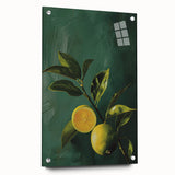 Acrylic print of large abstract fruits in vibrant colors, suitable for dining room or bedroom decor.