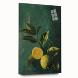 Large abstract wall art featuring vibrant fruit motifs on acrylic glass, ideal for bedroom or dining room decor.