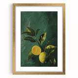 Extra large abstract art print featuring textured fruits in vibrant colors, framed in gold, suitable for living room decor.