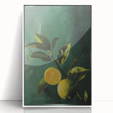 Acrylic print of art deco poster featuring assorted fruits in vibrant colors, ideal for modern kitchen decor.