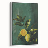 Vintage poster art of colorful fruits on extra large framed canvas, ideal for living room decor.