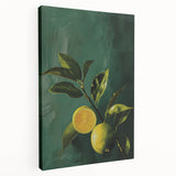 Large stretched canvas depicting a variety of colorful fruits, ideal for kitchen wall art.