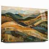 Large abstract wall art on acrylic glass featuring swirling autumnal hues, ideal for dining room decor.