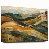 Large abstract wall art in mid-century modernist style, featuring warm autumnal hues on acrylic glass.