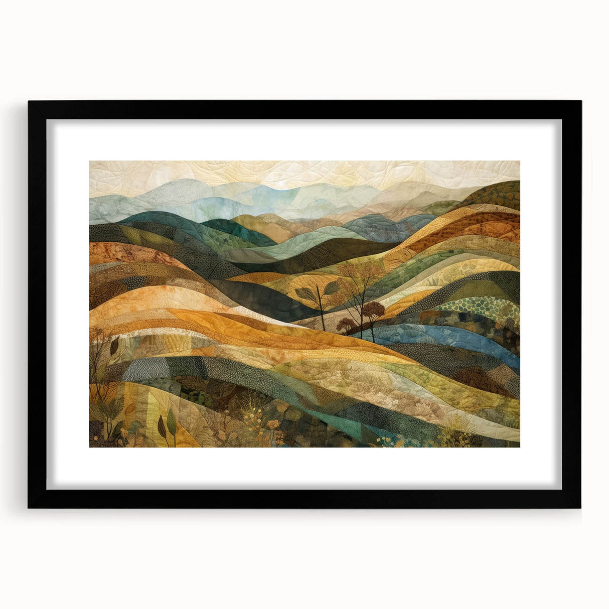 Extra large abstract art print featuring textured fall colors in a black frame, ideal for living room decor.