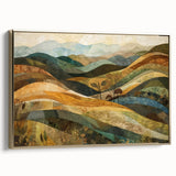 Framed canvas featuring a vintage-style landscape painting with autumnal trees in gold and black tones.