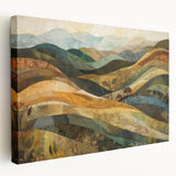 Large, abstract depiction of autumn trees on a stretched canvas, featuring warm orange and red tones.