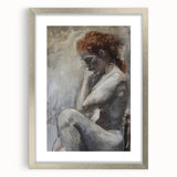 Abstract figurative art frame featuring a silver mat, showcasing a modern design with elegant lines and shapes, perfect for contemporary home decor.