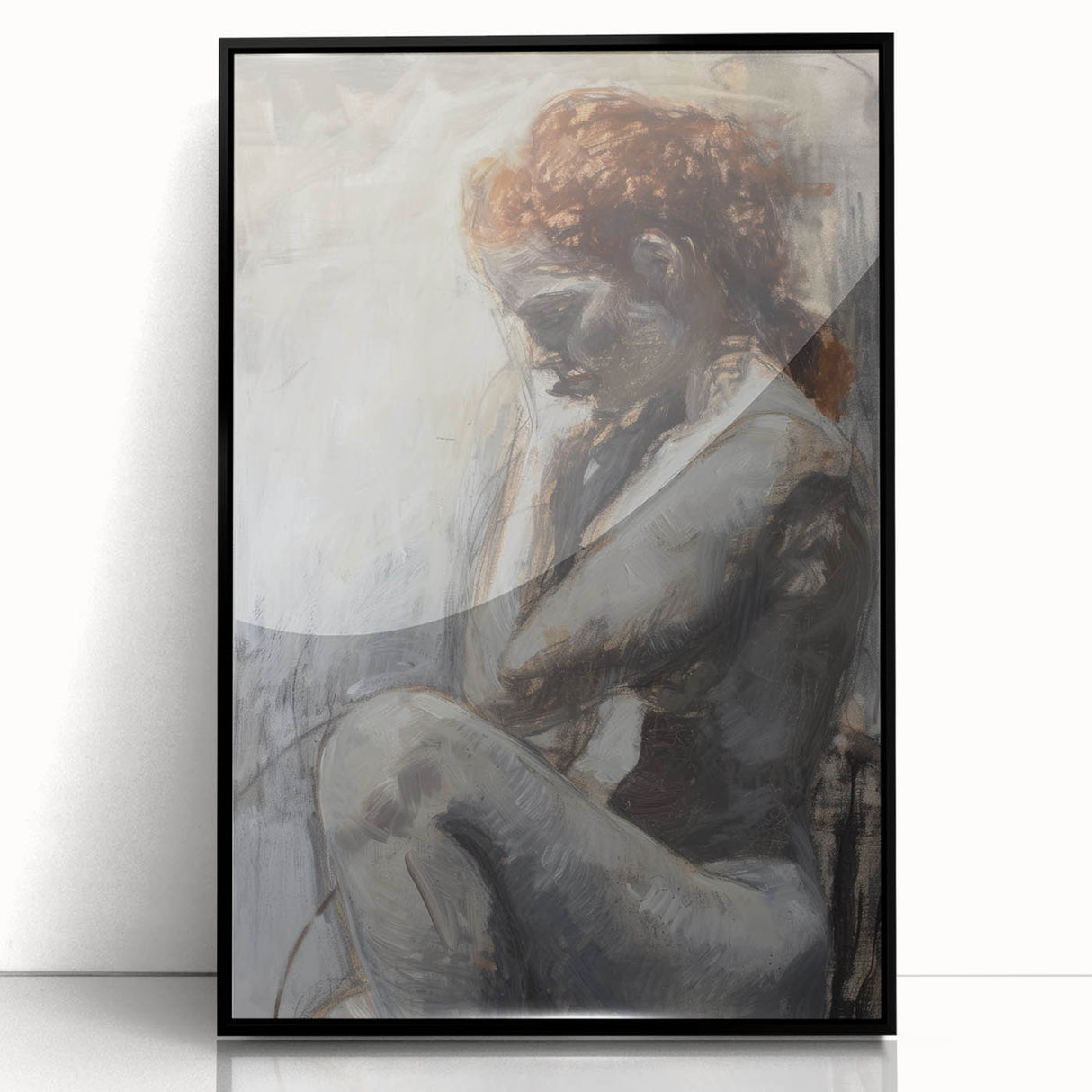 Framed abstract figurative wall art in black acrylic, showcasing a modern design with fluid shapes and contrasting textures, perfect for contemporary home decor.