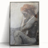 Framed abstract figurative art piece featuring silver accents and a contemporary design, showcasing intricate shapes and textures, ideal for modern decor.