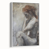 Abstract figurative framed canvas artwork featuring a modern design with vibrant colors and bold shapes, displayed in a stylish white frame, ideal for contemporary home decor.