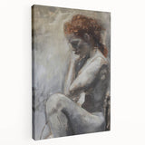 Abstract figurative stretched canvas artwork showcasing vibrant colors and dynamic shapes, viewed from the side, ideal for modern home decor.