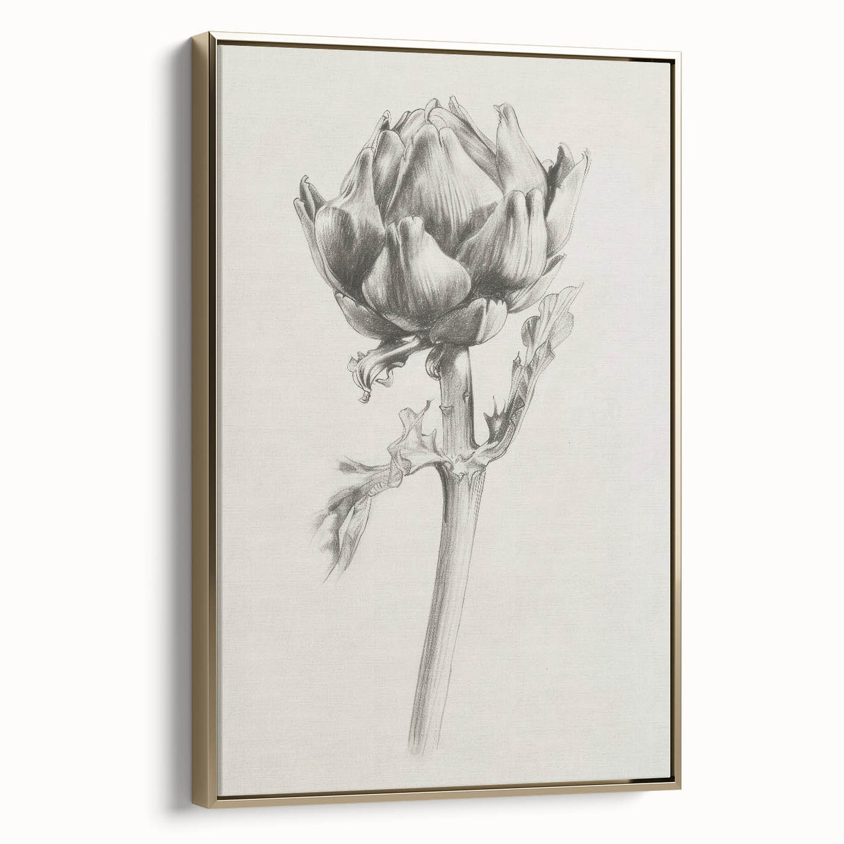 Framed canvas artwork showcasing a vibrant abstract floral design with gold accents, viewed from the side, perfect for modern home decor.