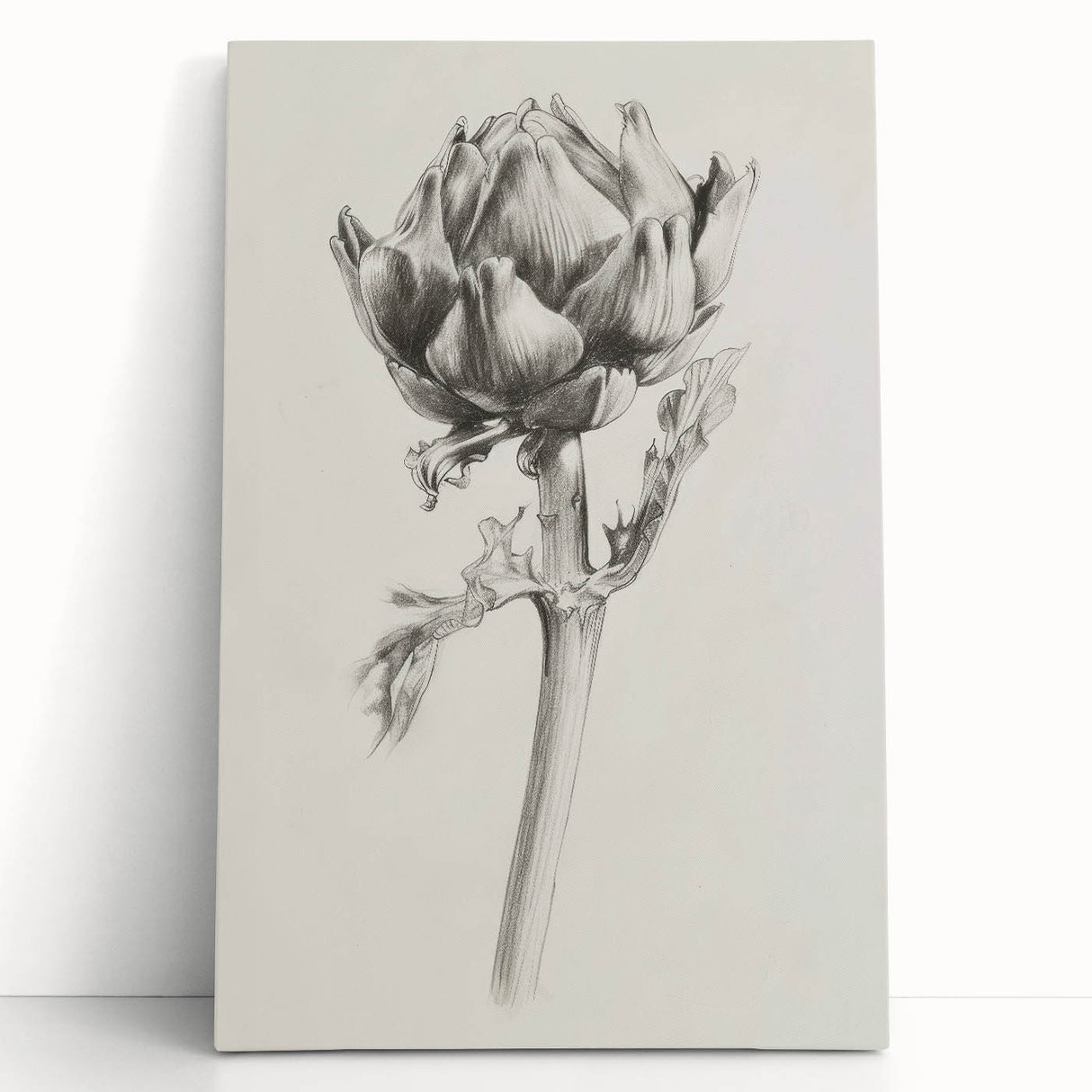 Abstract floral canvas art featuring vibrant colors and intricate designs, elegantly leaning against a neutral wall, ideal for modern home decor.