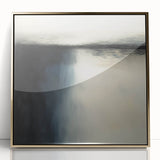 Framed acrylic artwork showcasing an abstract landscape design with gold accents, displayed against a modern interior backdrop, perfect for contemporary decor.