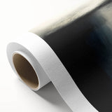 Abstract landscape rolled canvas artwork showcasing vibrant hues of blue, green, and gold, perfect for modern home decor. The piece emphasizes fluid shapes and dynamic movement, creating a calming yet energizing atmosphere. Ideal for living rooms or offices.