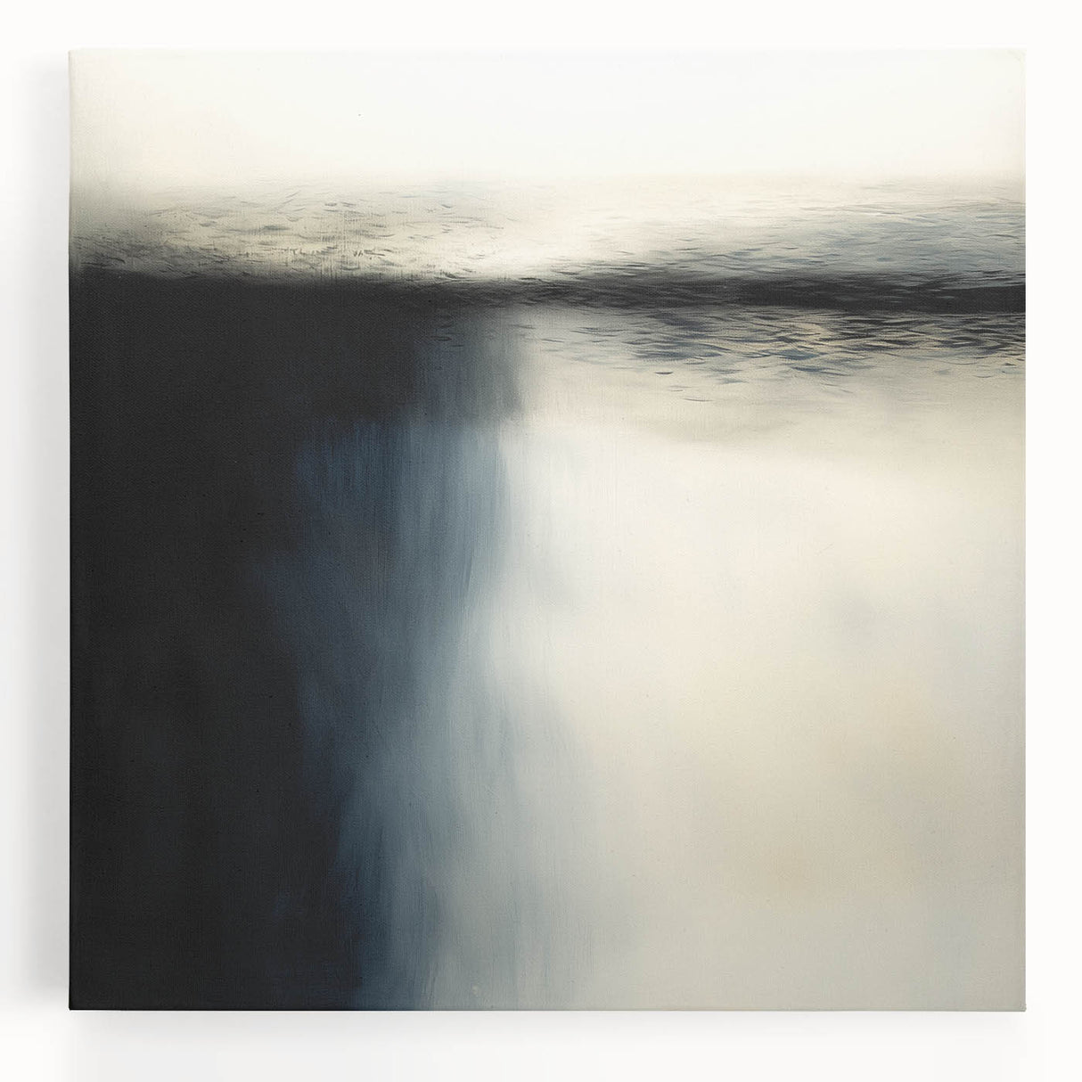 Abstract landscape stretched canvas artwork showcasing vibrant hues of blue, green, and gold, ideal for modern home decor. Perfect for enhancing living spaces with a contemporary touch.