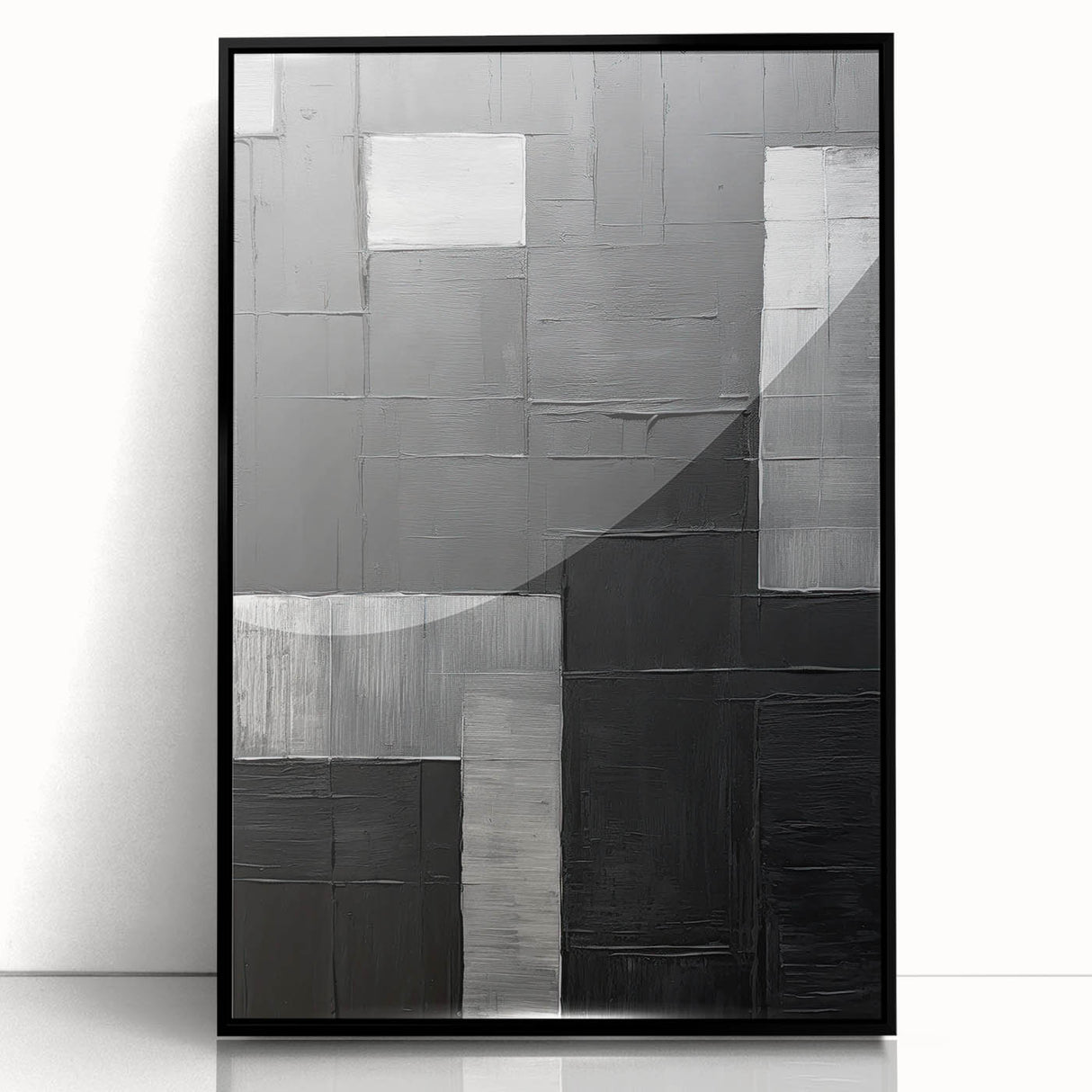 Framed abstract minimalist wall art featuring a sleek black design, displayed from the front view, ideal for modern home decor and artistic interiors.