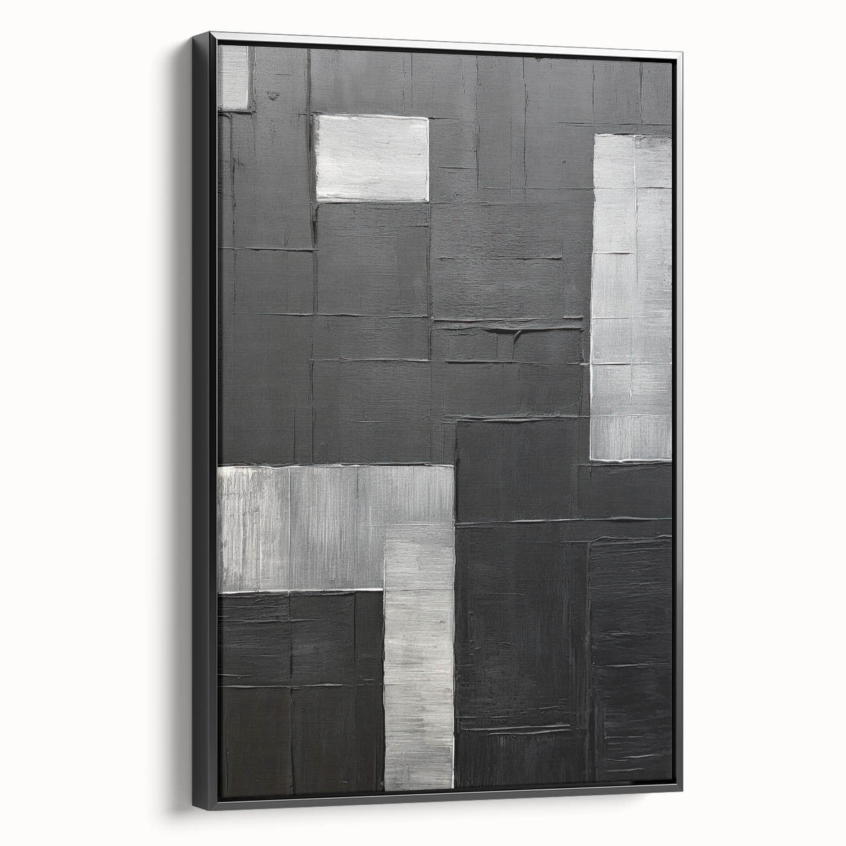 Framed abstract minimalist wall art featuring a sleek black design, displayed from a side view to showcase its elegant contours and modern aesthetic, ideal for contemporary decor.